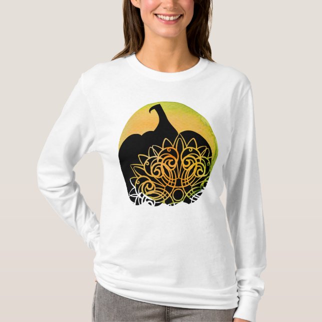 Mandala Carved Pumpkin med Autumn Måne T-Shirt (Framsida)