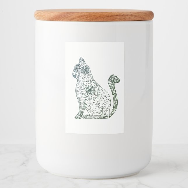 Mandala Cat Art Anpassningsbar Food Container Labe Mat Etikett (Framsida)