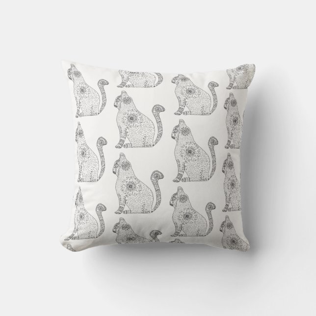 Mandala Cat Art Throw Cushion Kudde (Framsida)