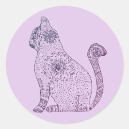 Mandala Cat Classic Round Sticker, Glossy Runt Klistermärke