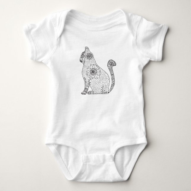 Mandala Cat Jersey Bodydräkt, White Tee (Framsida)