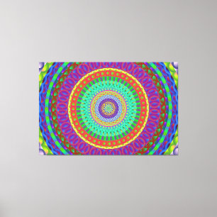 Mandala Circle Grönt Dots Stretched Kanvastryck