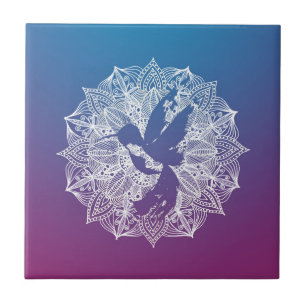 Mandala Circle Lila Hummingbird Kakelplatta