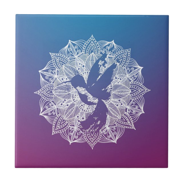 Mandala Circle Lila Hummingbird Kakelplatta (Framsidan)