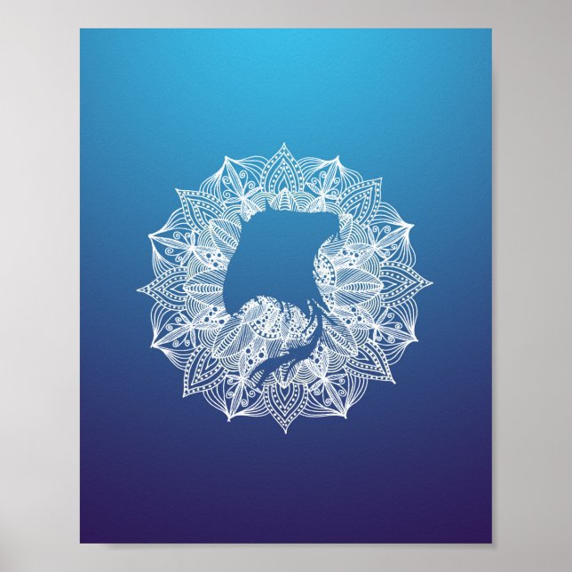 Mandala Circle Manta Ray Blue Poster (Framsidan)