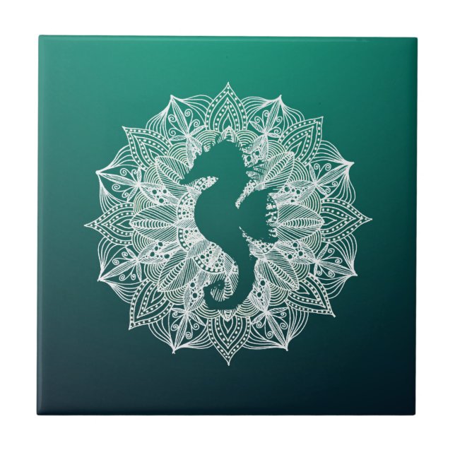 Mandala Circle Turcos Seahorse Kakelplatta (Framsidan)