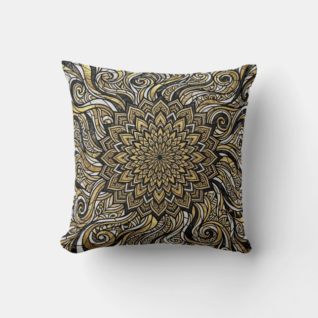 Mandala Cirkel Guld Kastkudde Kudde (Framsida)