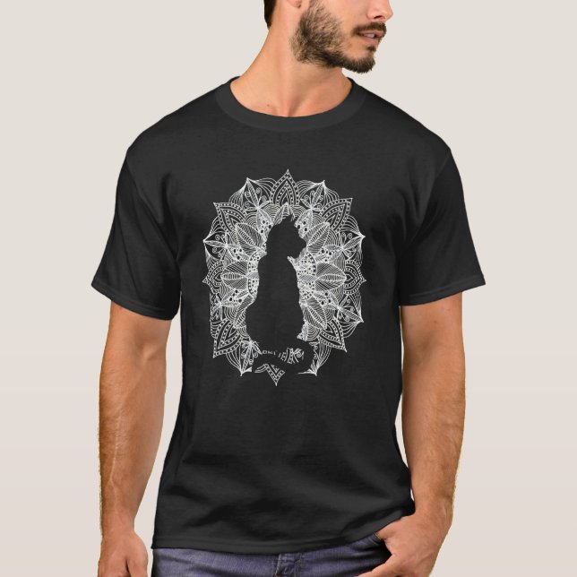 Mandala cirkel katt silhuett t shirt (Framsida)