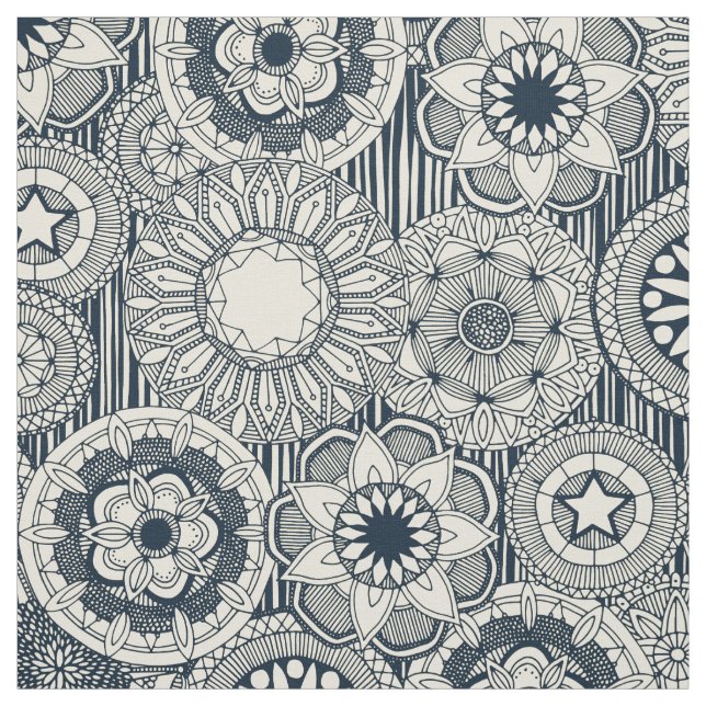 mandala cirque indigo kräm tyg (Provkarta)