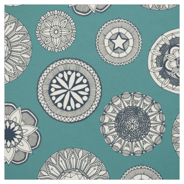 Mandala cirque spot teal tyg (Provkarta)