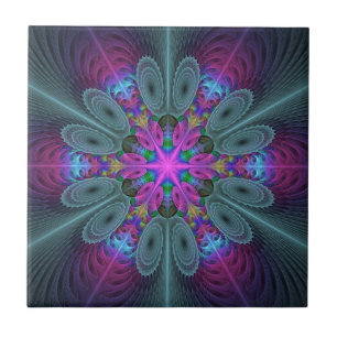 Mandala Colorful Andlig Fractal Art med Rosa Kakelplatta
