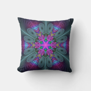 Mandala Colorful Andlig Fractal Art med Rosa Kudde