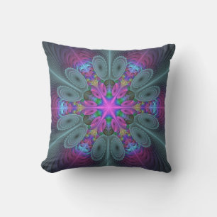 Mandala Colorful Andlig Fractal Art med Rosa Kudde