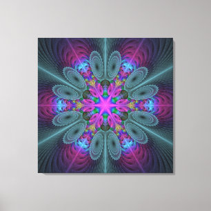 Mandala Colorful Fractal Art with Rosa Triptych Canvastryck