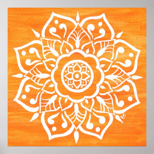 Mandala Colorful Orange White Watercolor Poster (Framsidan)