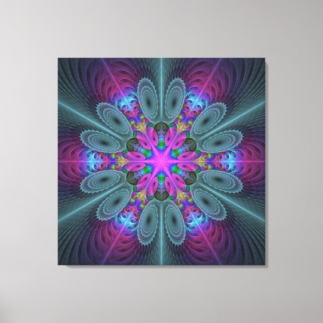 Mandala Colorful Striking Fractal Art Kaleidoscope Canvastryck (Framsida)