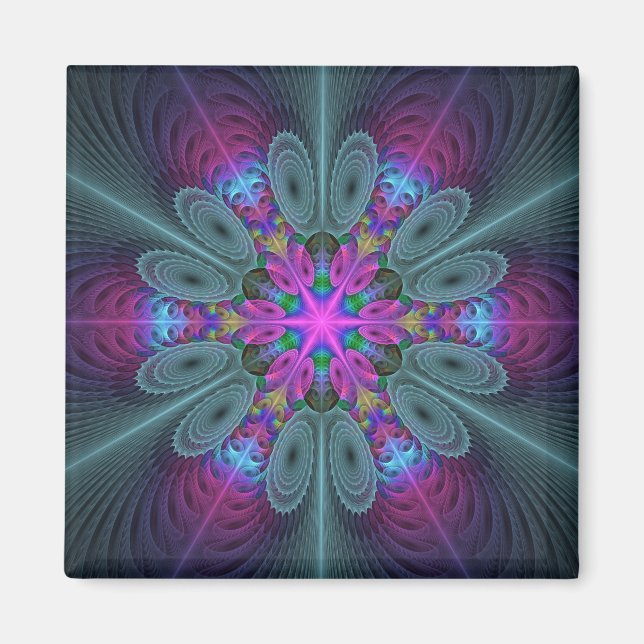 Mandala Colorful Striking Fractal Art Kaleidoscope Magnet (Framsidan)