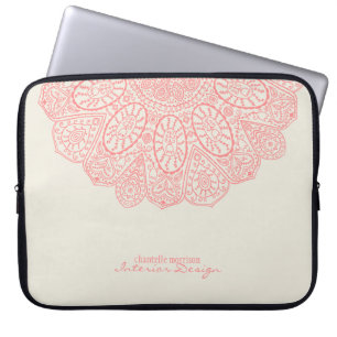 Mandala Coral Rosa Hand plockade Mönster Design Laptop Fodral