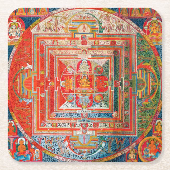 Mandala Cosmic Diagram for Meditation Underlägg Papper Kvadrat (Framsidan)