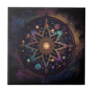 Mandala Cosmic Visionary Art Ceramic Tile Kakelplatta