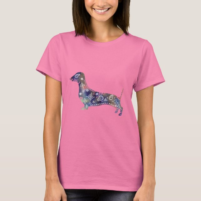 Mandala Dachshund Raglan T-Shirt (Framsida)