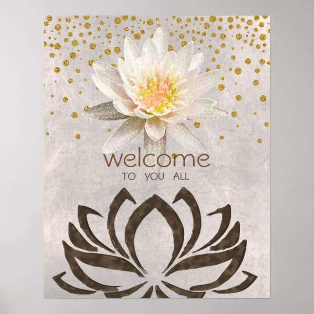 Mandala Damask Lotus Välkommen Yoga Meditation Poster (Framsidan)