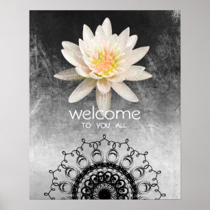 Mandala Damask Lotus Välkommen Yoga Meditation Poster