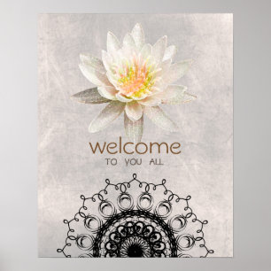 Mandala Damask Lotus Välkommen Yoga Meditation Poster