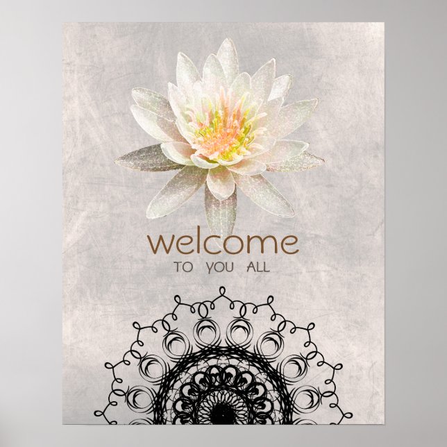 Mandala Damask Lotus Välkommen Yoga Meditation Poster (Framsidan)