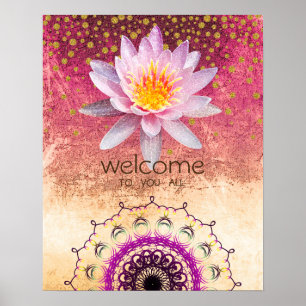 Mandala Damask Lotus Välkommen Yoga Meditation Poster