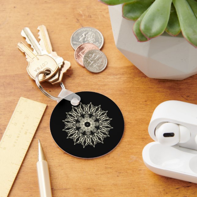  Mandala dentelle géométrique blanc cassé Nyckelring (Skrivbord)