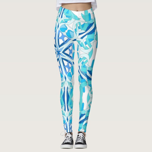 Mandala Design, Blue Ivy on White Leggings (Framsida)