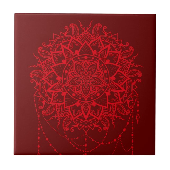 Mandala design burgundy Indian Kakelplatta (Framsidan)