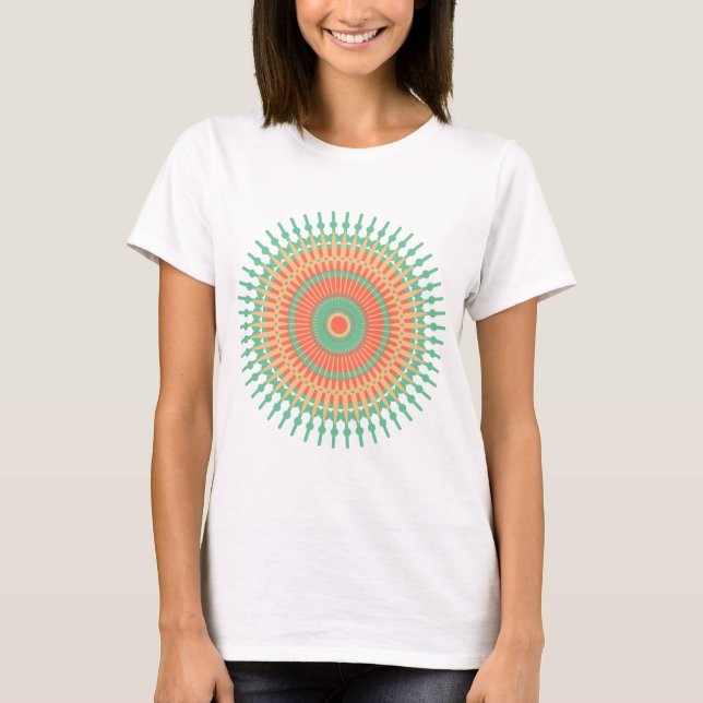 Mandala design grön, orange indisk t shirt (Framsida)