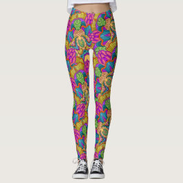 Mandala Design i rik, nyp, blues & guld Leggings