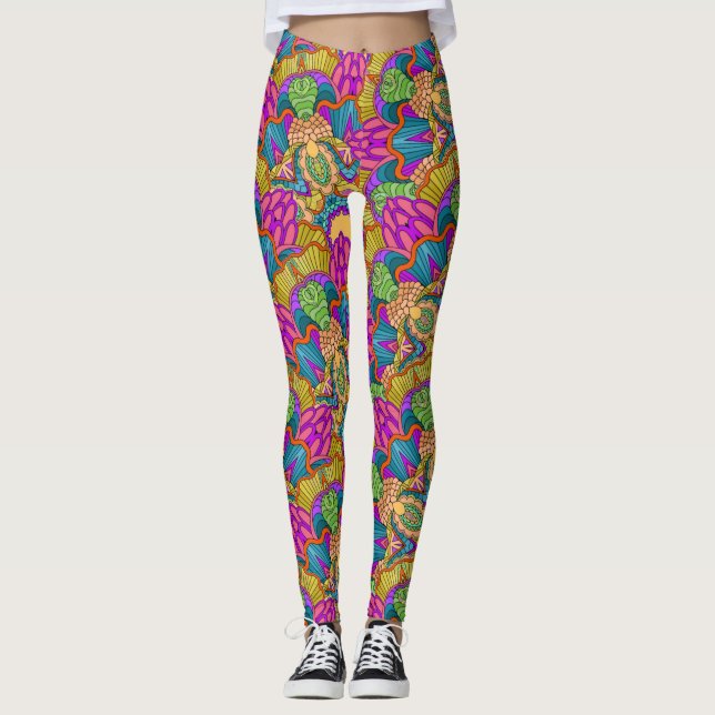 Mandala Design i rik, nyp, blues & guld Leggings (Framsida)