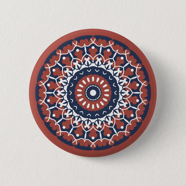 Mandala Design i röd och blå färg-knapp Knapp (Framsida)