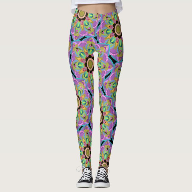 Mandala Design, Neon Flower Power! Leggings (Framsida)