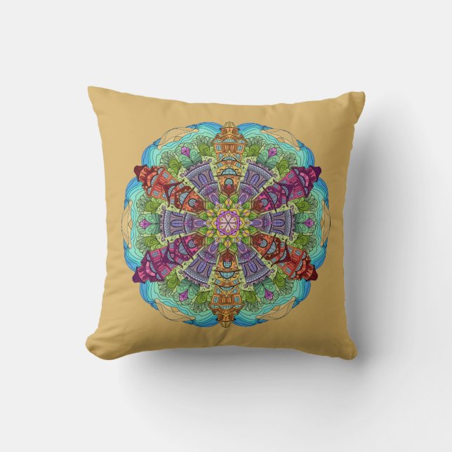 Mandala Design, VIctorian Homes, Aqua/Tan Kudde (Framsida)