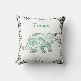 Mandala Dinosaur Art, ditt namn Throw Cushion Kudde