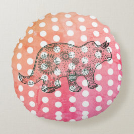 Mandala dinosaur ritning & prickar rund kudde