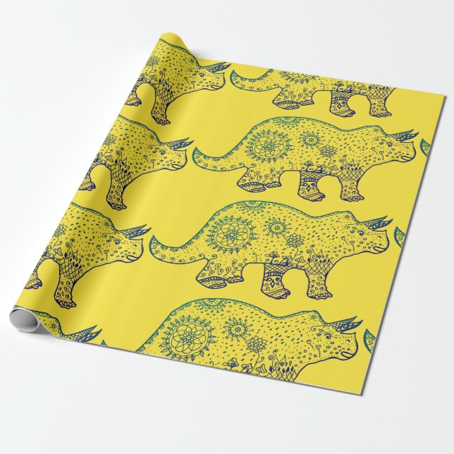 Mandala Dinosaur Wrapping Papper Presentpapper (Utrullad)