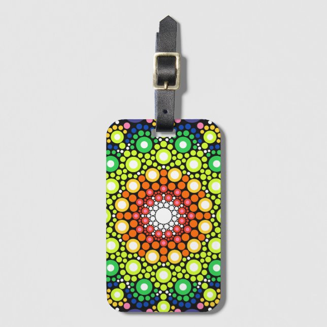 Mandala Dot Fractal Retro Hippie Trippy Dots Bagagebricka (Framsida vertikal)