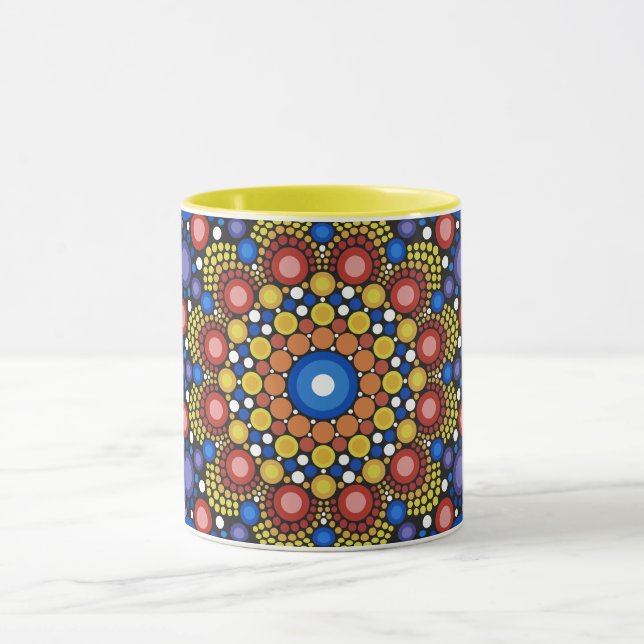 Mandala Dot Fractal Retro Hippie Trippy Dots Mugg (Center)