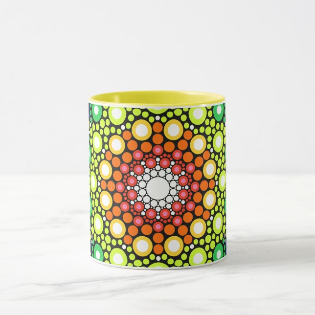 Mandala Dot Fractal Retro Hippie Trippy Dots Mugg (Center)