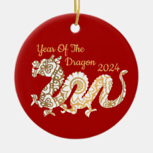Mandala Dragon 2024 Kinesiskt nyårsrött