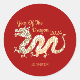 Mandala Dragon 2024 Kinesiskt nyårsrött Runt Klistermärke