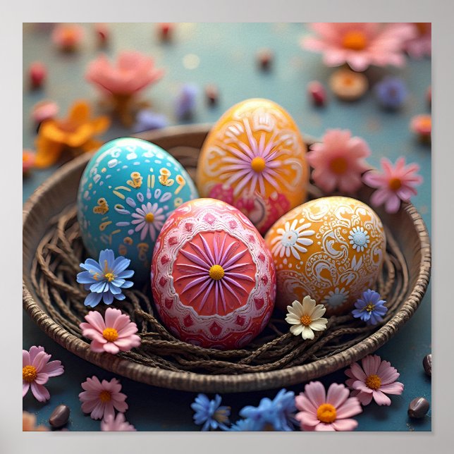 Mandala Egg - Intricate Boho Blommigt Design Poster (Framsidan)