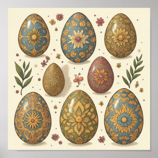 Mandala Egg - Intricate Boho Blommigt Design Poster (Framsidan)