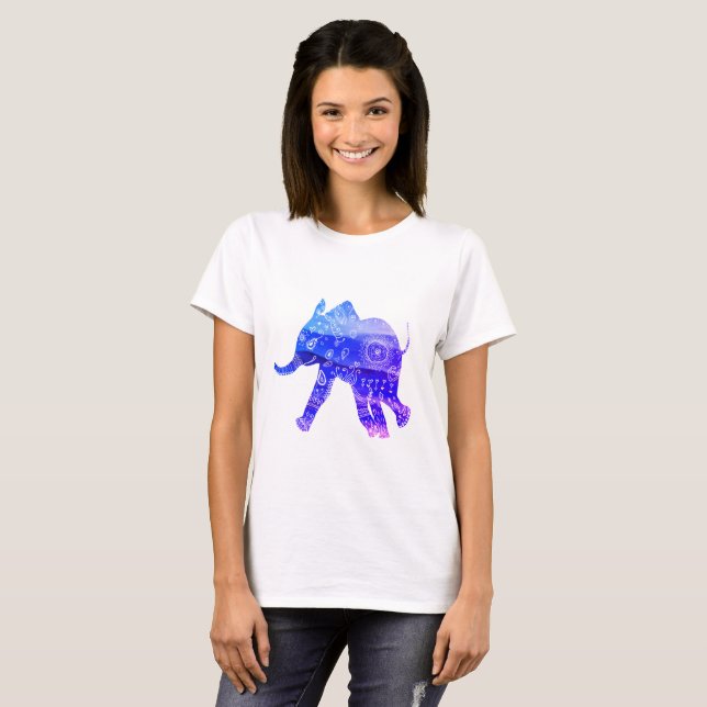 Mandala elefant Basic T-Shirt, Vit T-shirt (Hel framsida)